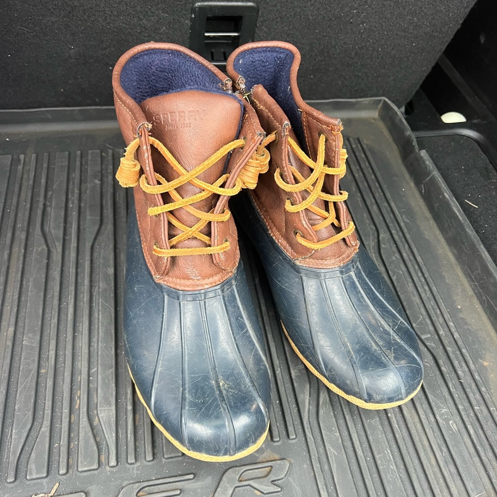Sperry Girls Brown and Blue Duck Boots